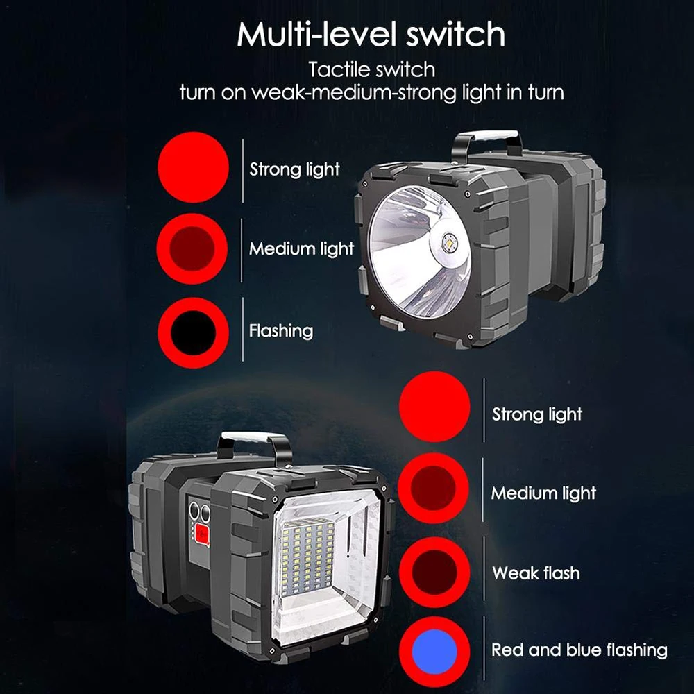  Super Bright XHP70.2 LED Searchlight Double Head Flashlight Warning Lamp Rechargeable Power Bank Fu