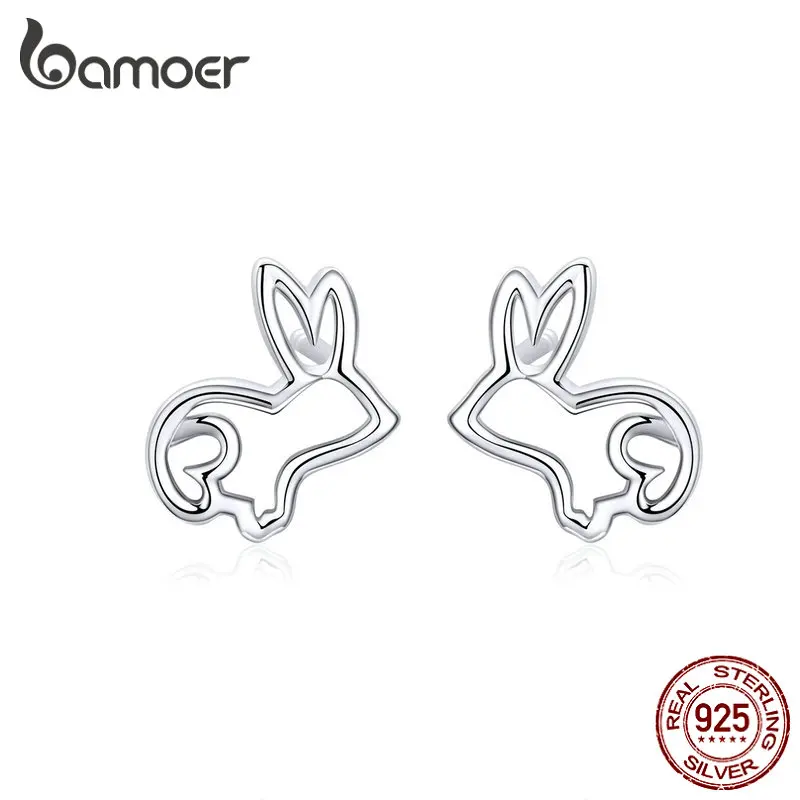 Bamoer Sketch Rabbit Bunny серьги-гвоздики для женщин, 925 серебряные серьги-гвоздики, ювелирные изделия, подарки для девушек, модные ювелирные изделия, новинка, SCE698