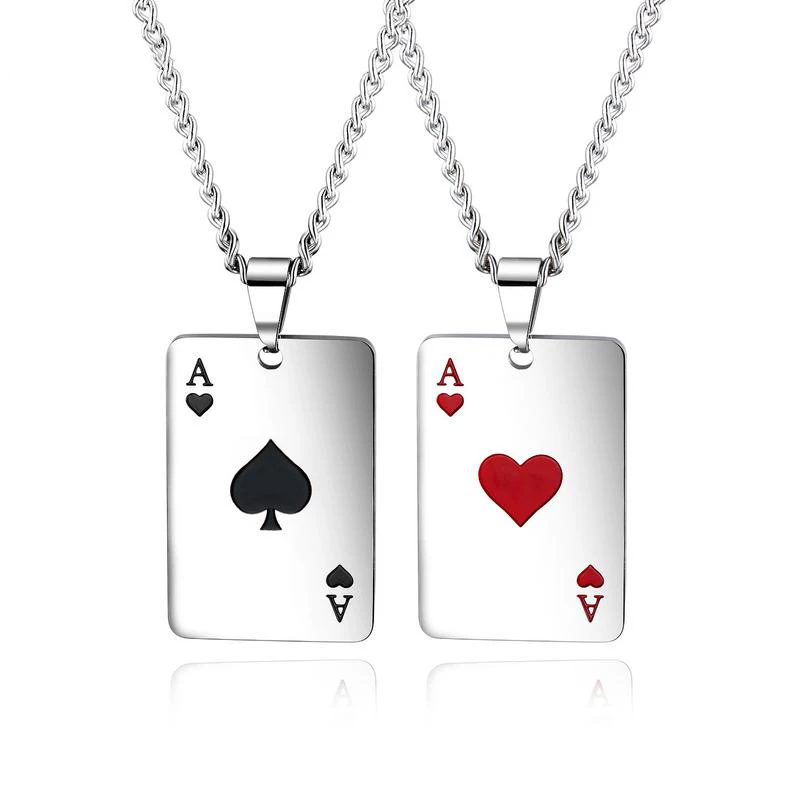 Hip Hop Personality Poker Heart A Necklace For Men Women Lucky Stainless Steel Pendant Fashion Punk Party Jewelry Gift | Украшения и