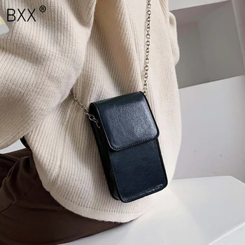 

[BXX] Solid Color PU Leather Crossbody Bags For Women 2020 Chain Shoulder Messenger Phone Bag Travel Handbags and Purse HJ542