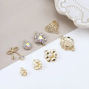 

10PCS/Lot Enamel Flower With Rhinestone&Heart&Bow Charm Pendants Accessories For Women Earrings DIY Craft Jewelry Findings