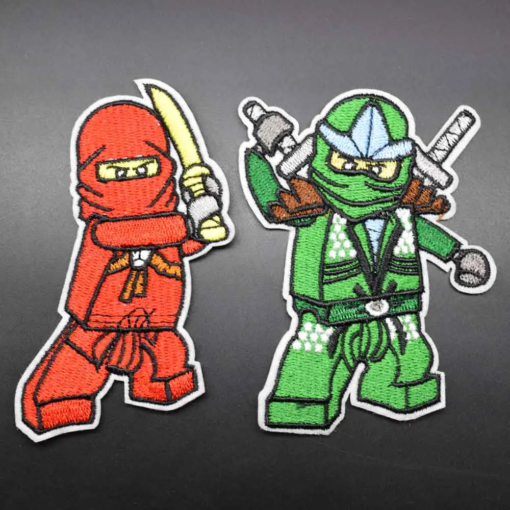 Крутая Красная Зеленая ниндзя железная кружевная ткань ninjagoo патчи для одежды наклейки одежды оптом - Цвет: yidui renzhe