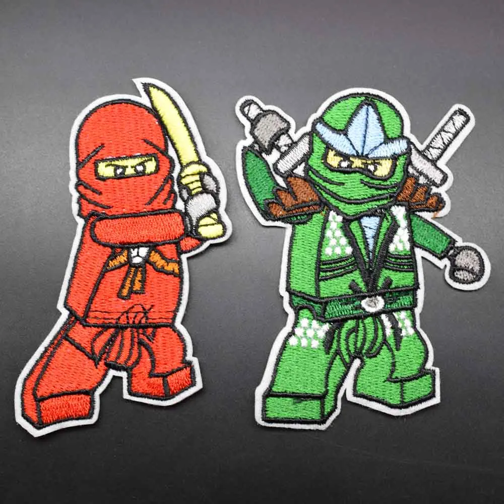 Cool Red Green Ninja Iron On Full Embroidered Clothes Ninjagoed Patches For Clothing Stickers Garment Wholesale 