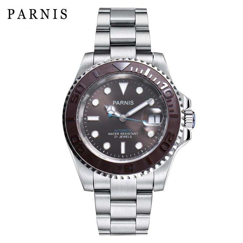 Parnis 40 мм Циферблат Мужские часы Diver Miyota 8215 сапфировое стекло светящиеся автоматические механические мужские часы лучший бренд класса люкс - Цвет: silver steel 6