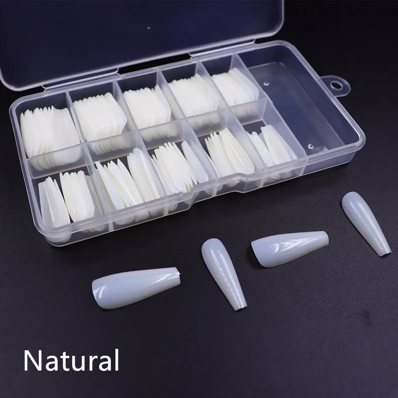 100pcs natural 500 шт/OPP Профессиональные акриловые Поддельные балерины половинные ногти французский гроб накладные ногти искусственные DIY Советы белый/бежевый/прозрачный - Цвет: 100pcs natural