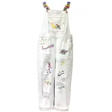 Джинсовые комбинезоны для девочек джинсы, женская обувь весна-осень, с вышивкой отверстие длиной до лодыжки джинсы комбинезоны