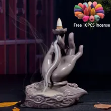 Керамический держатель для курильницы с обратным потоком, курильница Дзен Будда, водопад+ 10 конусов для благовоний, аксессуары для украшения дома