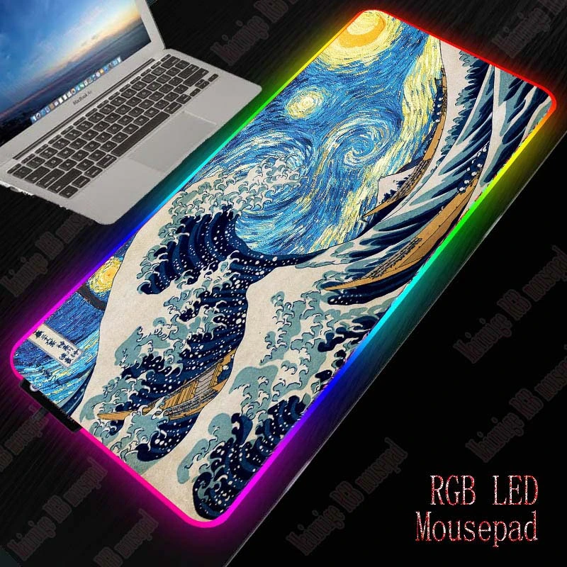 xgz gelombang besar rgb gaming besar mouse pad gamer led komputer mousepad besar mouse mat dengan lampu latar karpet keyboard meja mat