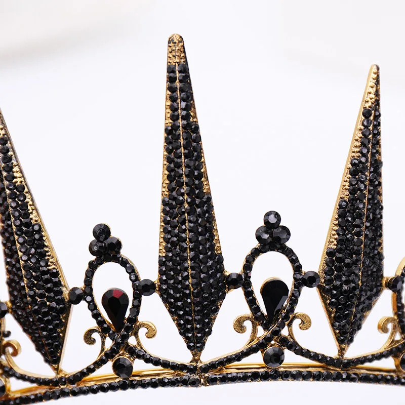 FORSEVEN Women Bride Noiva Wedding Party Hair Jewelry Baroque Style Black Crystal Tiaras and Crowns Headpieces Headbands