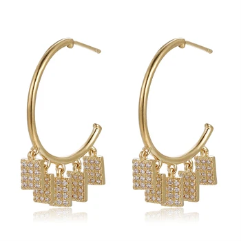 

2020 New Zircon Transparent CZ Champagne Gold Earrings Cubic Zirconia Square Earrings Fashion Wild Temperament Ladies Earrings