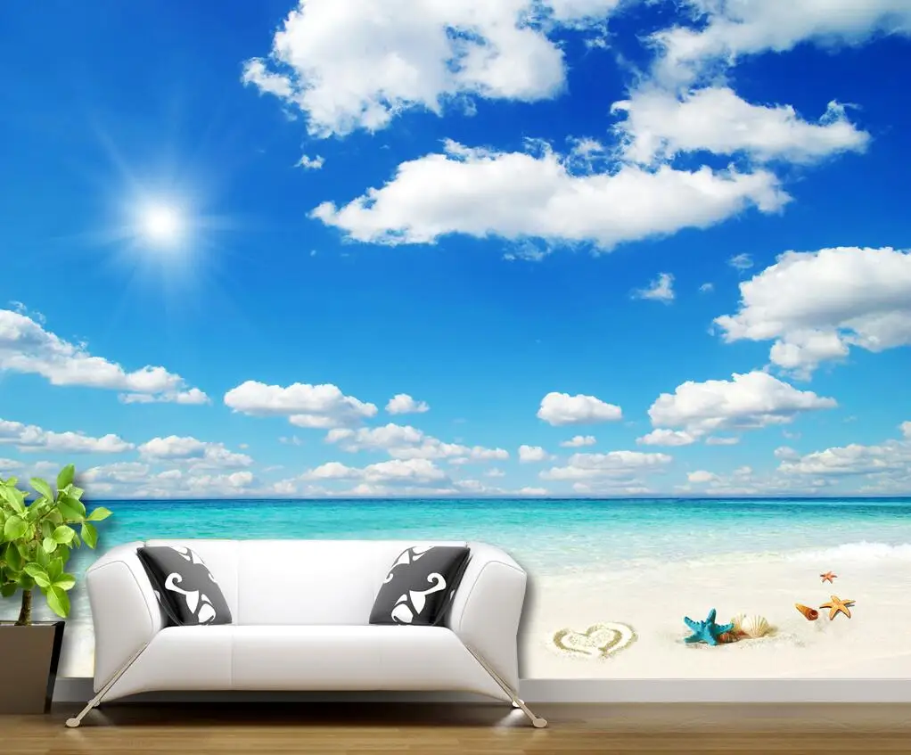 beibehang custom Seaside blue sky and white clouds 3D Landscape Mural Photo Wallpaper Living Room Sofa Bedroom Wall Papers