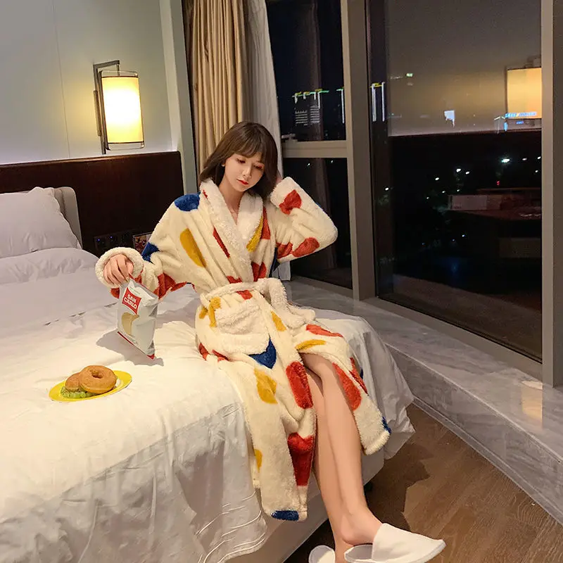 Coral Fleece Nightgown Women Winter Flannel Plus Velvet Warmth Princess Long Sweet Bathrobe Spring Autumn Pajamas