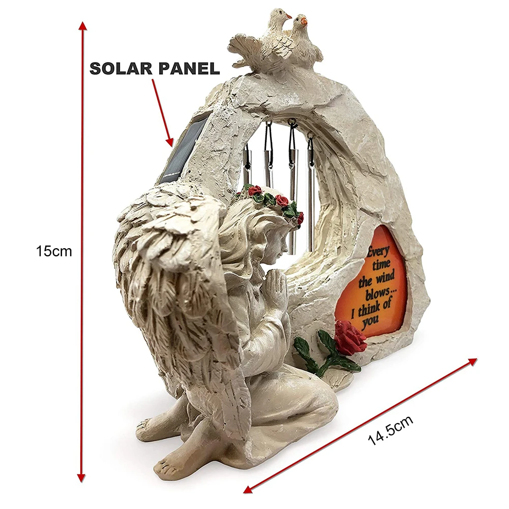Statuette De Fée Ange Avec Lumière Solaire - Décoration De Jardin En Résine - Figurine Angélique Pour Pelouse, Cimetière, Cadeau - 2