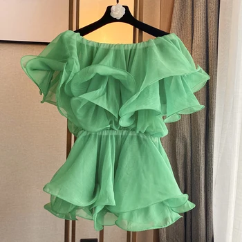 

HIGH STREET Newest Fashion 2020 Designer Blouse Women's Slash neck Ruffles Blouse Top