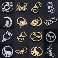 Breloques en acier inoxydable pour bricolage, 10 pièces/lot, motifs chat mignon, oiseau, hibou nocturne, libellule, connecteurs de bracelet, vente en gros 1
