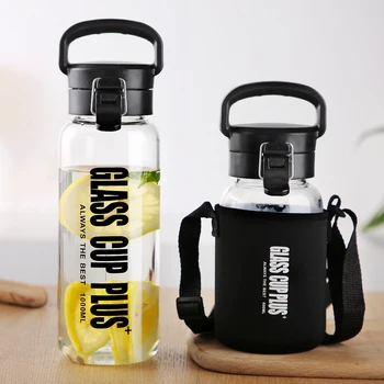 

Glass Water Bottle Creative Portable Glass Cup Plus Drinkware Juice Leakproof Water bottle With Bag 600ml 1000ml 1500ml 2000ml