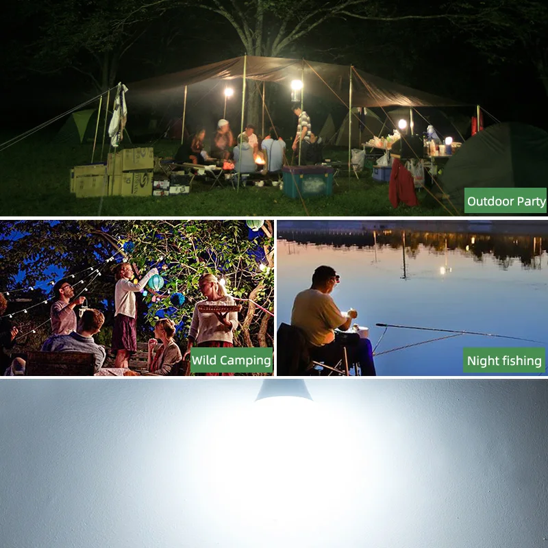 Kaguyhime Clip/E27 LED Bulb DC 12V/AC 220V Portable Ring Hang Light Lamp 3W 7W 9W 12W 15W for Outdoor Camping Fishing Emergency