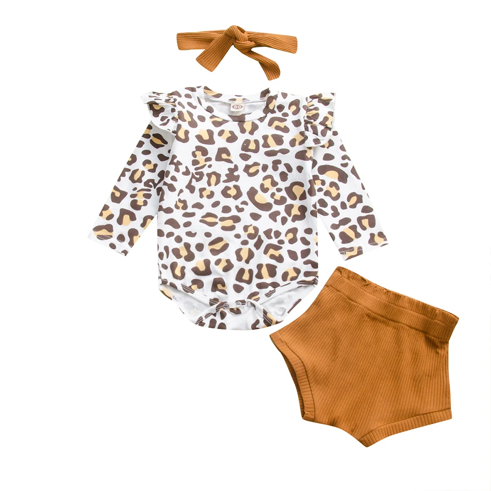 

CYSINCOS 2020 Spring 0-24M 3PCS Newborn Baby Girl Clothing Set Print Leopard Romper-Pants Shorts+Headband Outfit Clothes