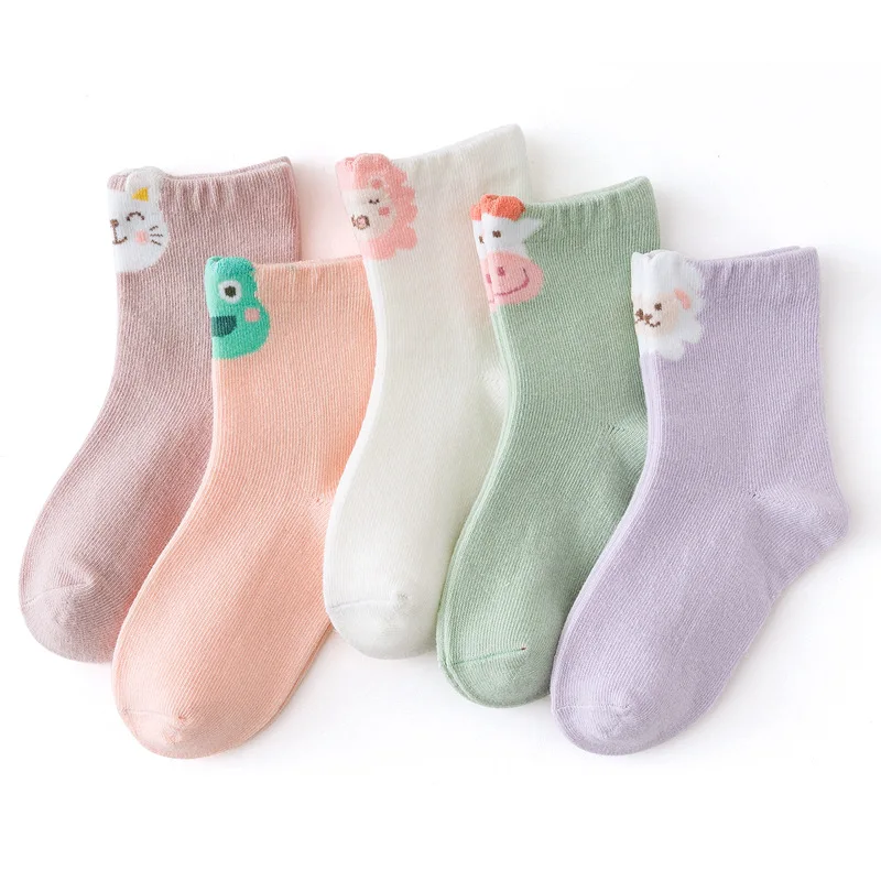 Children's soft cotton socks 5 Pairs/Lot For teens boy girl baby cute cartoon fashion warm socks set 1-12Y Autumn Winter kids CN