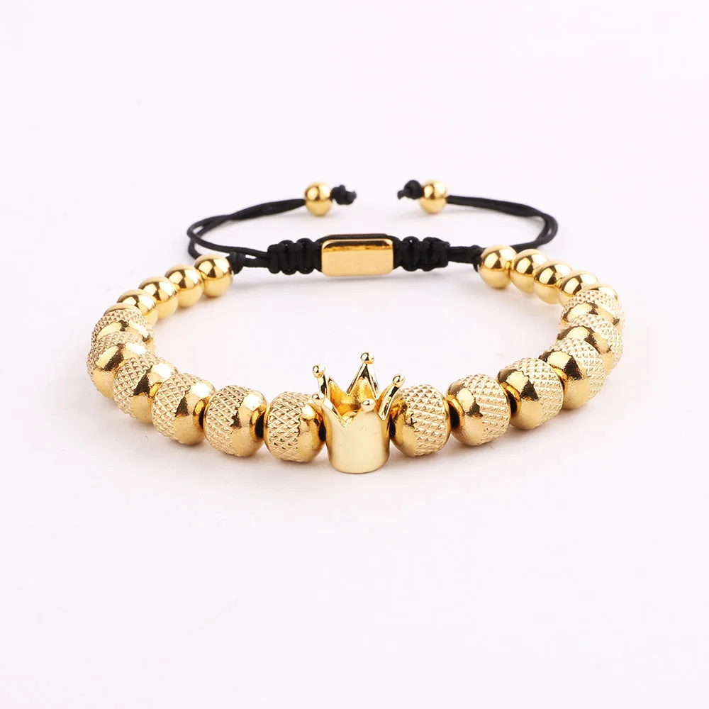 Men Bracelet Crown Charm Handmade Stainless Steel Beads Macrame Bracelet Men Jewelry Gift