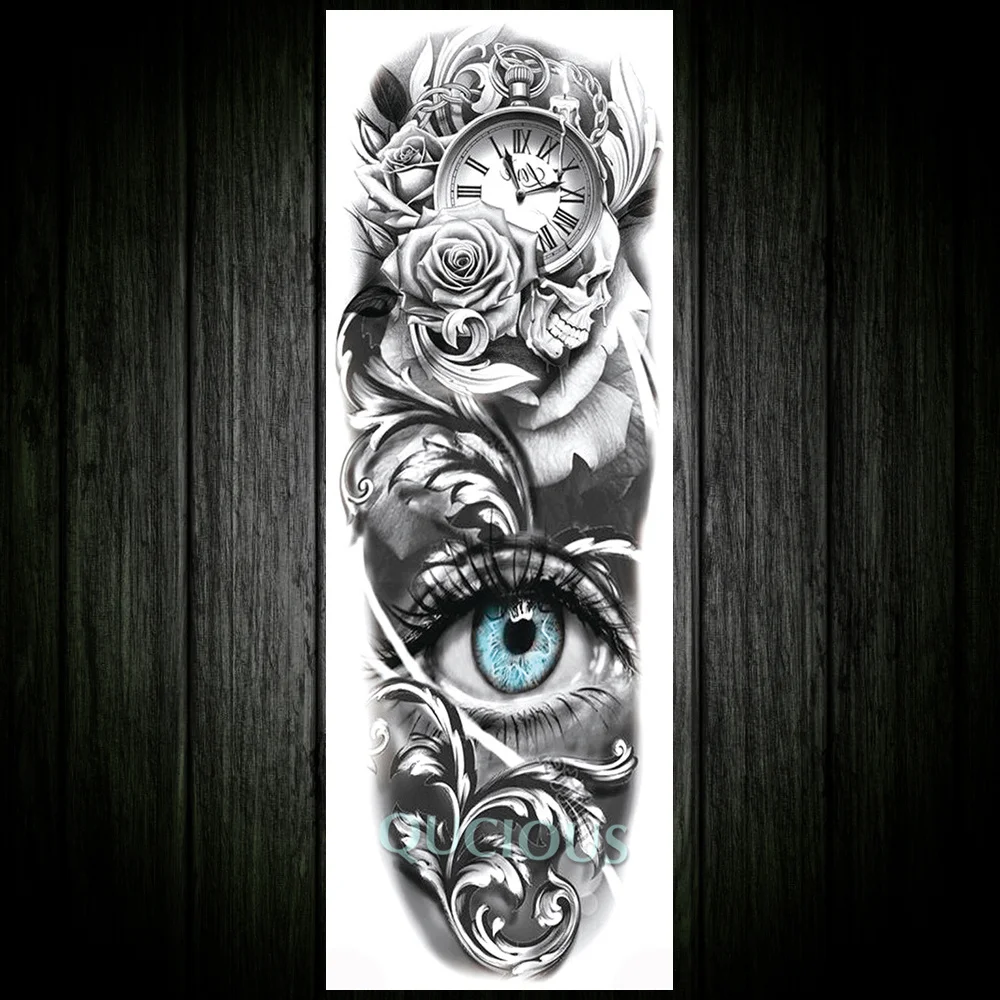 Realistic Long Full Rose Flower Arm Temporary Tattoo For Women Men 3D Owl Evil Eye Fake Tattoo Sticker Waterproof Body Art Tatoo - Цвет: QTQB108