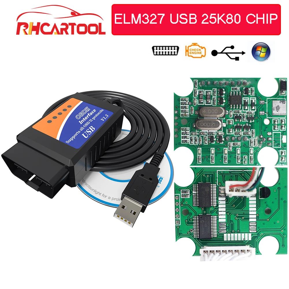 OBD2 ELM327 V1.5 usb PIC18F25K80 для honda Для vw renault диагностический инструмент кабель Elm 327 v1.5