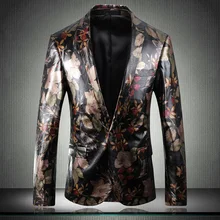 Высококачественный мужской блейзер, приталенная кожаная куртка, зимняя черная повседневная куртка, Мужская Высококачественная кожаная куртка с принтом розы