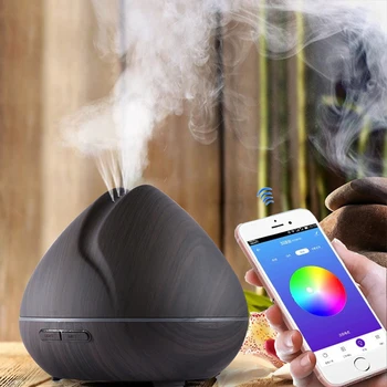 

550ML APP Control Essential Oil Aroma Diffuser Aromatherapy Air Humidfier With Wood Grain 7 Changing Color LED Lights For Home