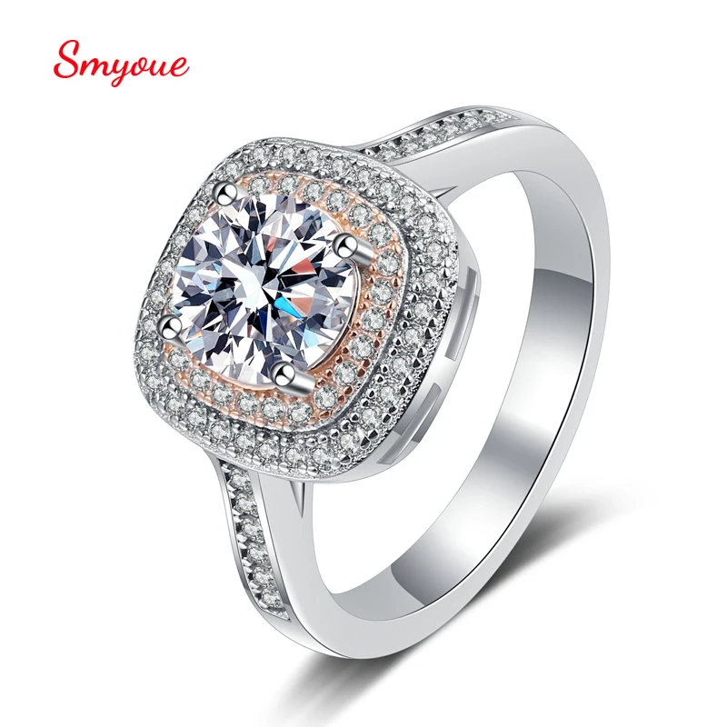 Smyoue D Color Real 1 Carat Moissanite 100% 925 Sterling Silver Rings For Women Square Wedding Luxury Jewelry With GRA | Украшения и