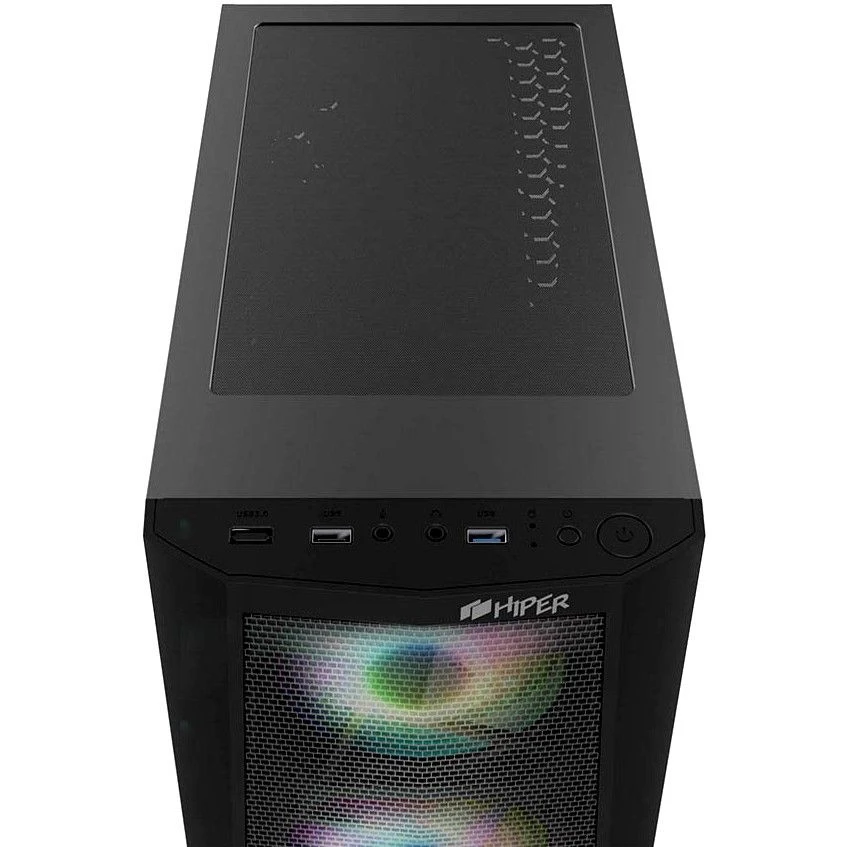 HiPER ORO-4RGB gaming case black (ATX, tempered glass, RGB fan 4x120 mm, 1xUSB, HD Audio) ► Photo 2/5