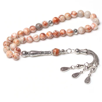 

Natural stone necklace red network beads 33 islam tasbih muslim rosary