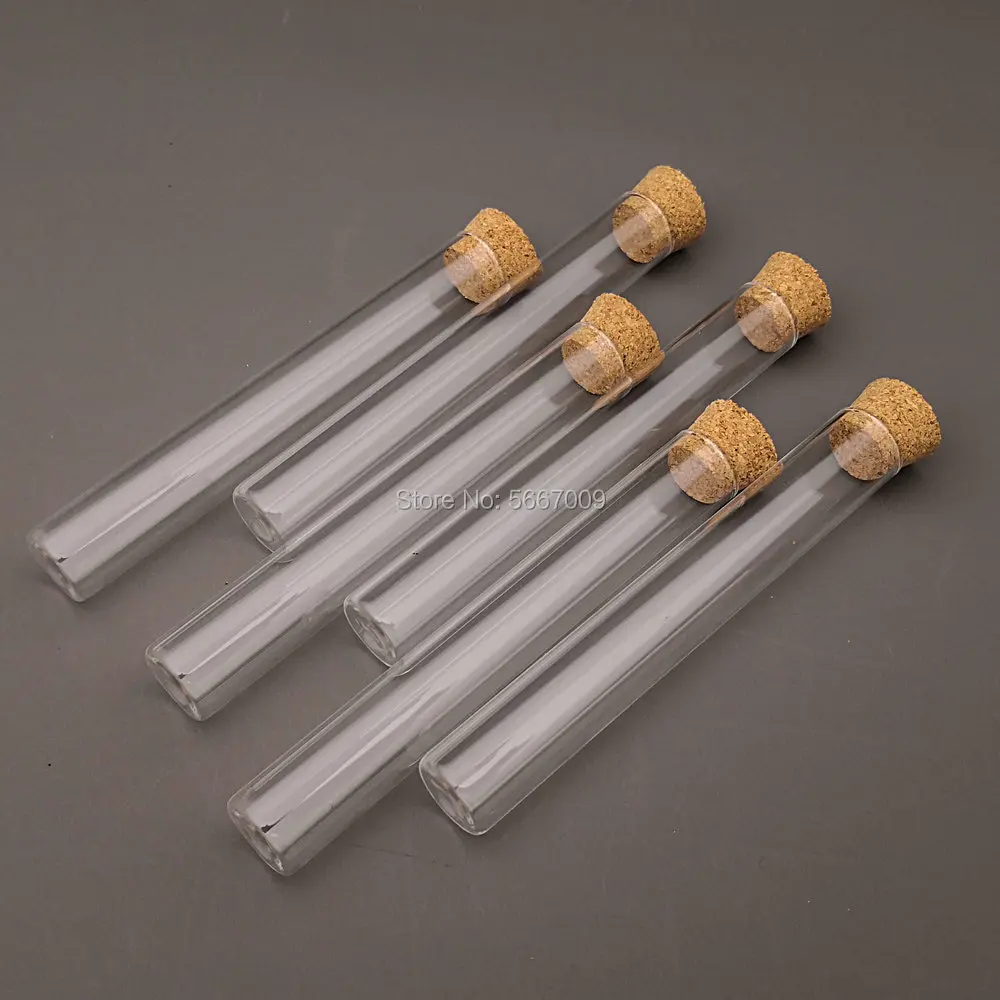 Стеклянные пробирки с пробковыми деревянными пробками прозрачное плоское дно