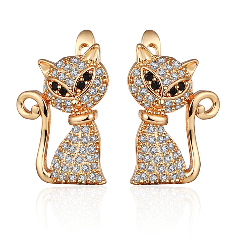Креативный дизайн, кошачьи серьги с цирконием кубической огранки, позолоченные серебряные серьги с фианитами в виде животных для женщин, ювелирное изделие, уникальный подарок