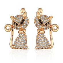 Креативный дизайн, кошачьи серьги с цирконием кубической огранки, позолоченные серебряные серьги с фианитами в виде животных для женщин, ювелирное изделие, уникальный подарок