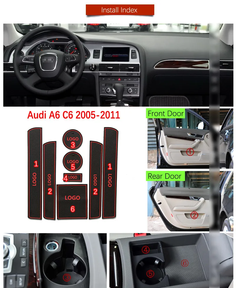 Противоскользящий коврик для Audi A6 C6 2005 2006 2007 2008 2009 2010 2011 затворный слот подставка анти-грязный Салонные подложки