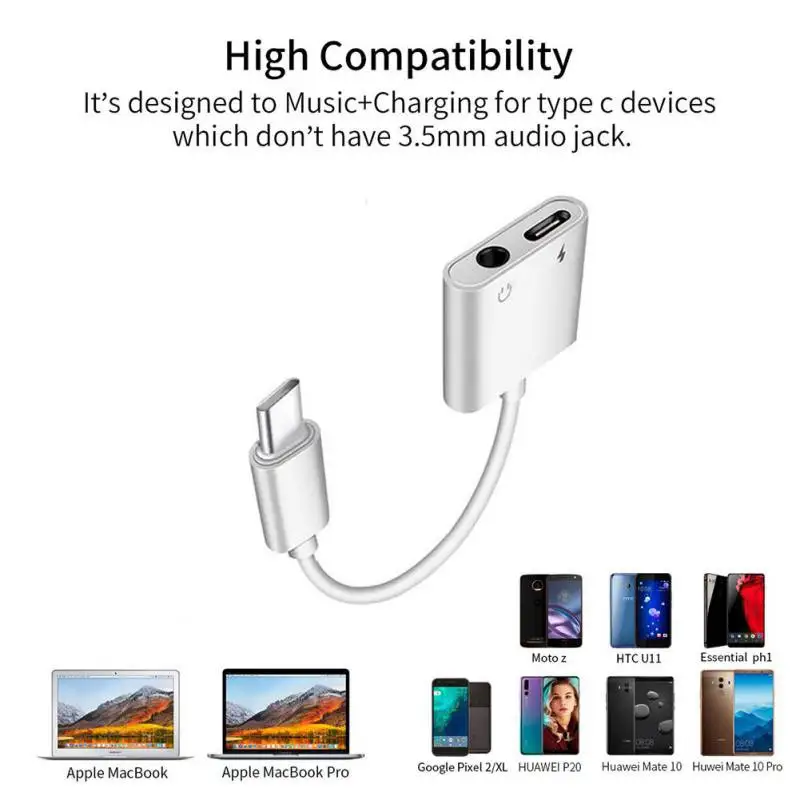 2-в-1 аудио адаптер Тип C до 3,5 мм разъем для наушников адаптер быстрой зарядки PD преобразователь для iPad Pro/Pixel 2 3 XL/huawei P20/htc