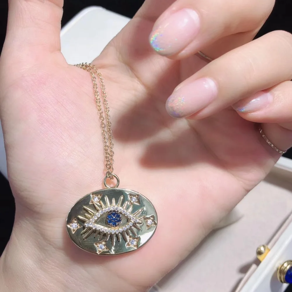 ST01 Evil Eye Charm инкрустация кубическим цирконием серьги/кулон ожерелье золотой Гальванизированный модные серьги модное ожерелье ювелирные изделия