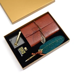 Pluma de caligrafía Retro Dip Pen, tinta de escritura, cuaderno, juego de plumas estilográficas, papelería, caja de regalo, suministros escolares de oficina