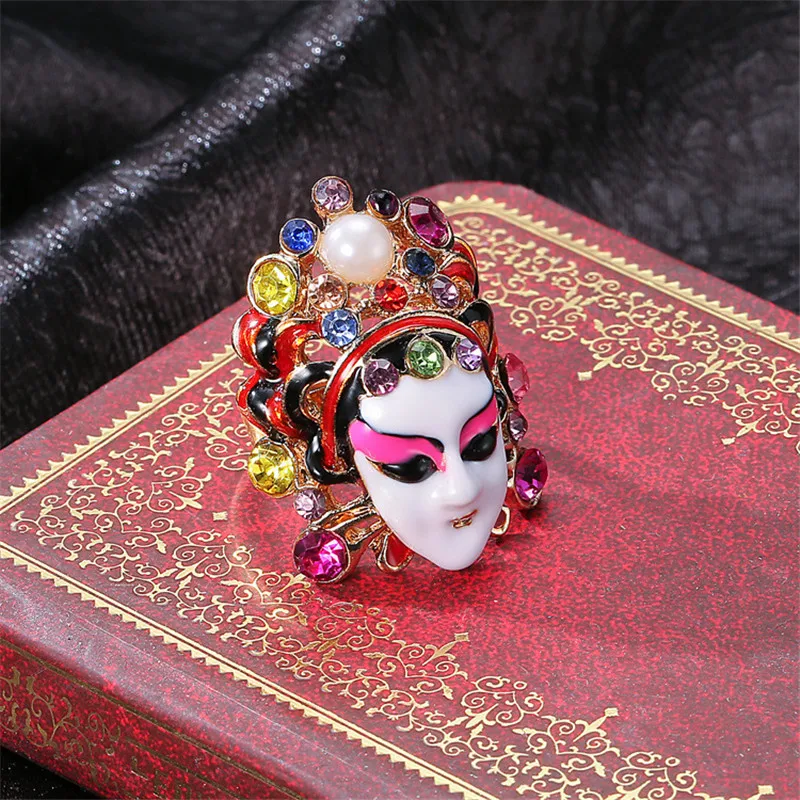 

Delicate Chinese style personality Peking Opera mask ring female folk wind index finger ring opera mask ornaments hand ornaments