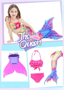 

4 Pieces Girls Mermaid Tail for Swimming Costumes Children Kids Halloween Cosplay Bathing Suit Girl Swimsuit