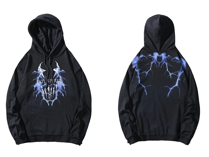 Aelfric Eden Fvil Spirits, мужские толстовки с капюшоном, Harajuku, уличная одежда, Повседневный хлопковый пуловер, модные мужские толстовки в стиле хип-хоп - Цвет: Черный