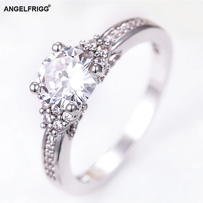 ANGELFRIGG New Design Korean Silver Color Finger Rings With Clear CZ For Women Valentine's Day Wedding Fashion Jewelry Gift | Украшения