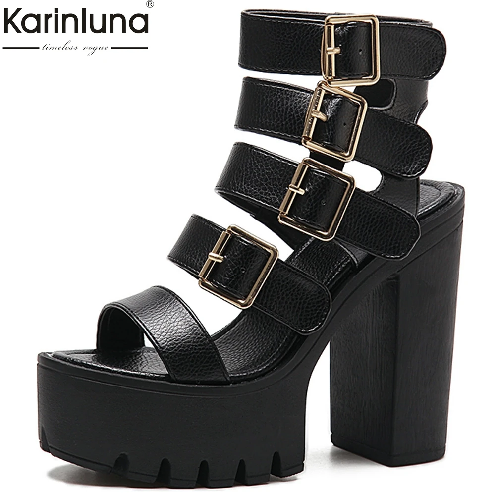 

Women's 2019 gladiator sandals women shoes buckle strap platform chunky high heels shoes woman sandals footwear