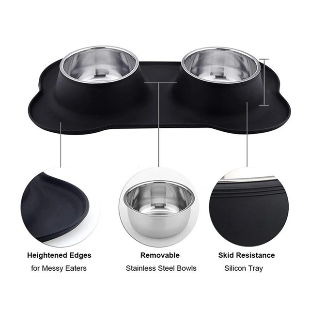 Dog Bowls Set Stainless Steel Dog Food Bowl with No Spill Non-Skid Silicone  Mat 12 oz Feeder Bowls Pet Bowl for Dogs Cats - AliExpress