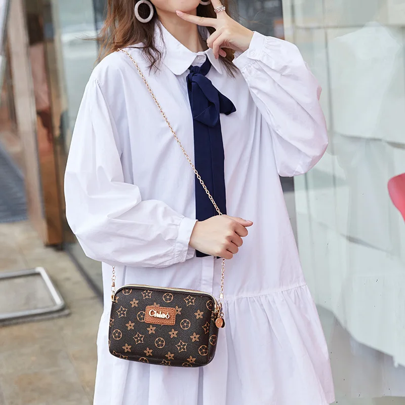

Korean-style Printed Women's Shell Double Pull Phone Bag 2019 Summer And Autumn New Products Crossbody/shoulder Bag Purse