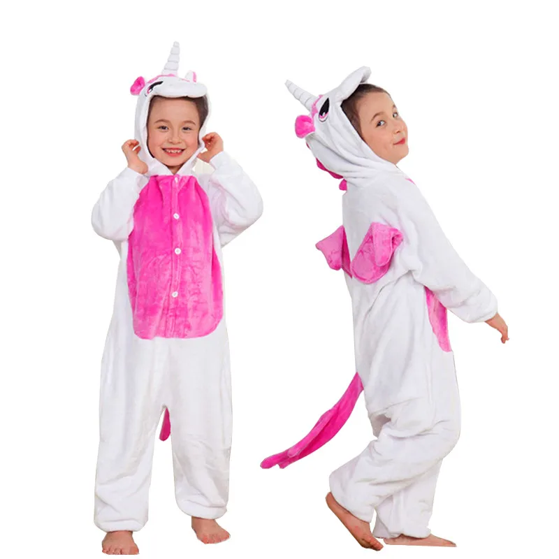 Пижамы кигуруми; детские комбинезоны с единорогом; зимние комбинезоны для девочек и мальчиков; пижама в виде животного; комплекты; детские пижамы с героями мультфильмов; домашняя одежда - Цвет: Rose Unicorn