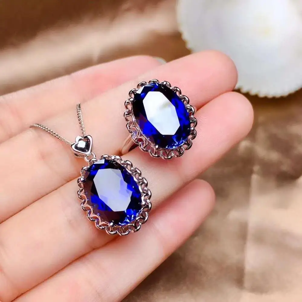 

Real Natural Sapphire jewelry set Natural Real Sapphire 925 sterling silver 1pc pendant,1pc ring