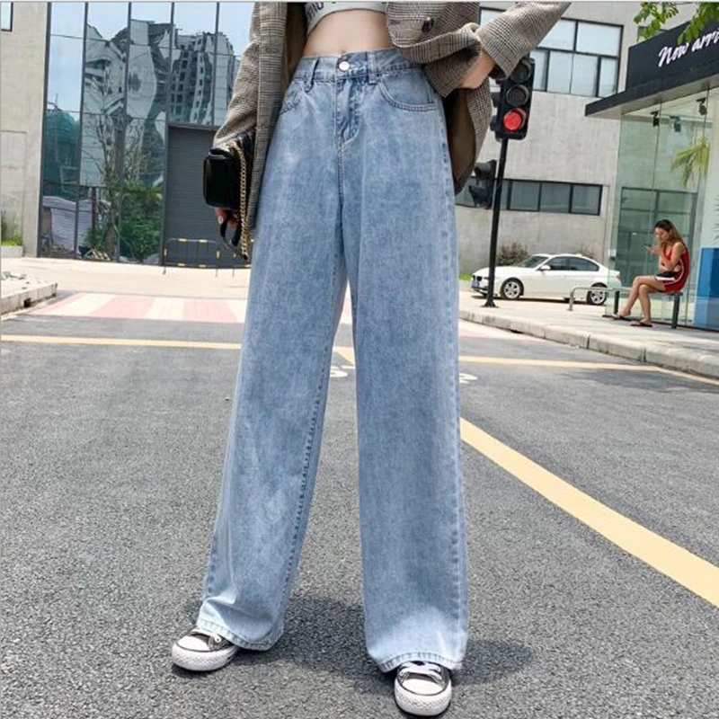Single Button Jeans Женские джинсы с широкими штанинами, весна-лето, Свободные повседневные джинсовые штаны, винтажные потертые женские уличные длинные джинсовые брюки, хлопковые джинсы - Цвет: Single Button Jeans