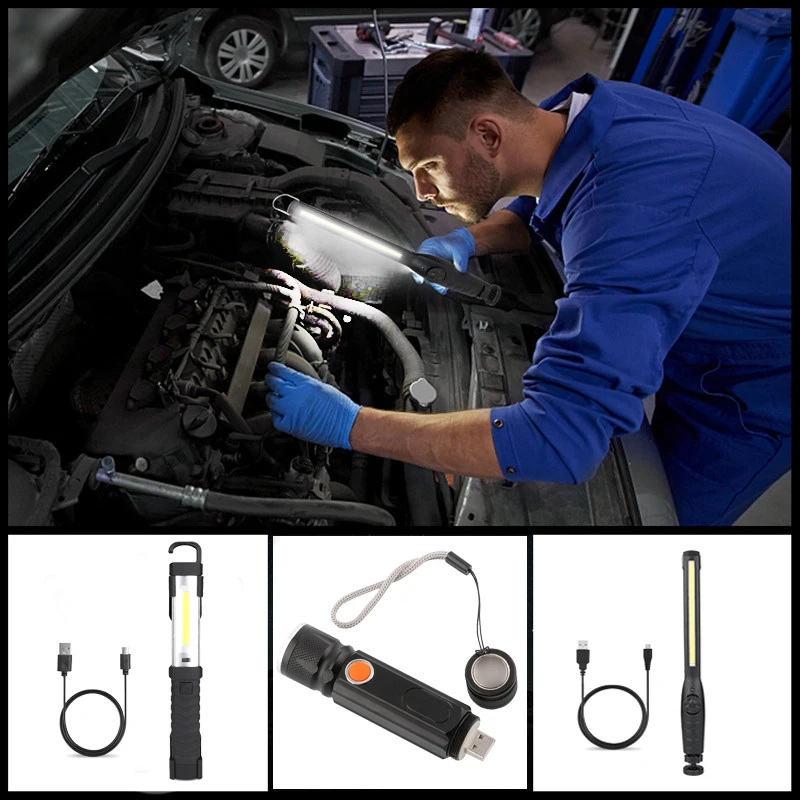 

LED Work Light Rechargeable Work Lights with Magnetic Bright COB Flashlight Inspection Lamp for Car Repair Outdoor Light