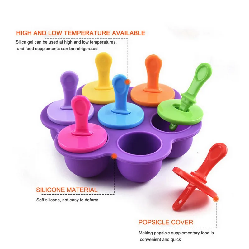 Silicone Mini Ice Pops Mold Baby Ice Cream Ball Maker Popsicles Molds Diy  Fruit Shake Tool Accessories Supplement Moldes 7 Cells